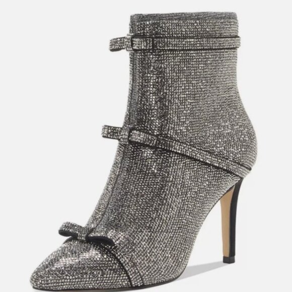 New INC International Concepts 6 Isaura Bootie Boots Pewter Crystals Bow Bling - Picture 1 of 14